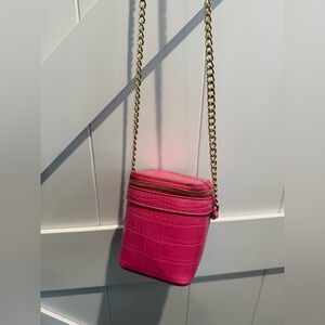 Pink Croc-Embossed Chain Strap Bag